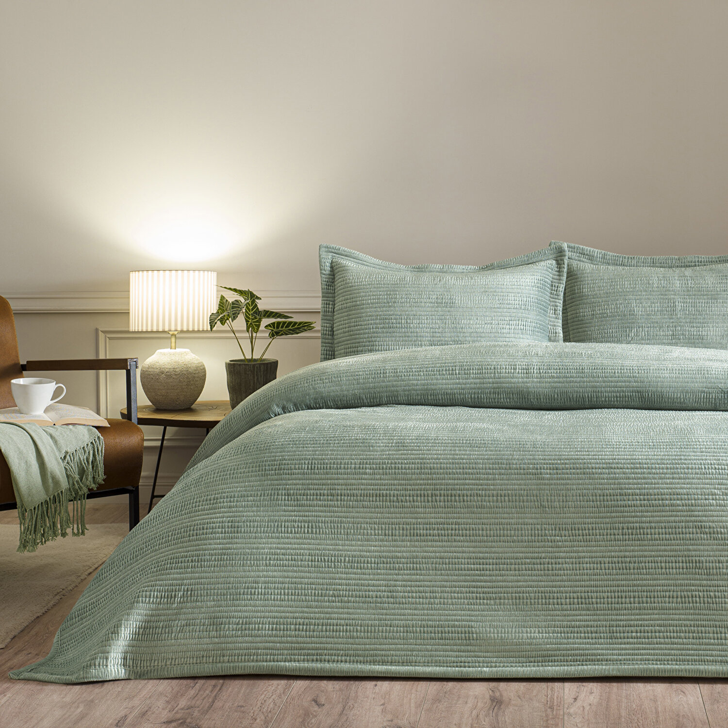 Linens Velona Çift Kişilik Yatak Örtüsü Seti Yeşil