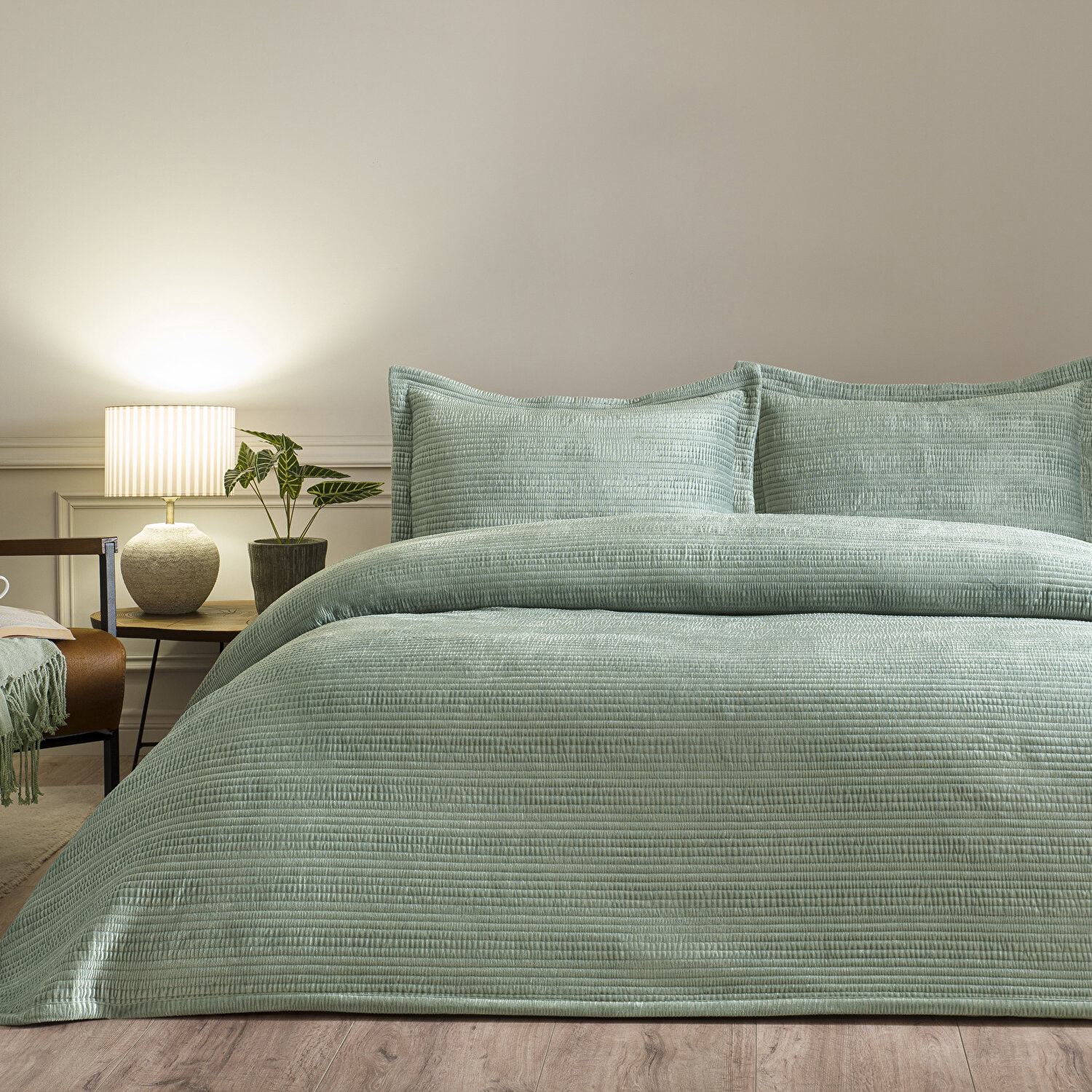 Linens Velona Çift Kişilik Yatak Örtüsü Seti Yeşil