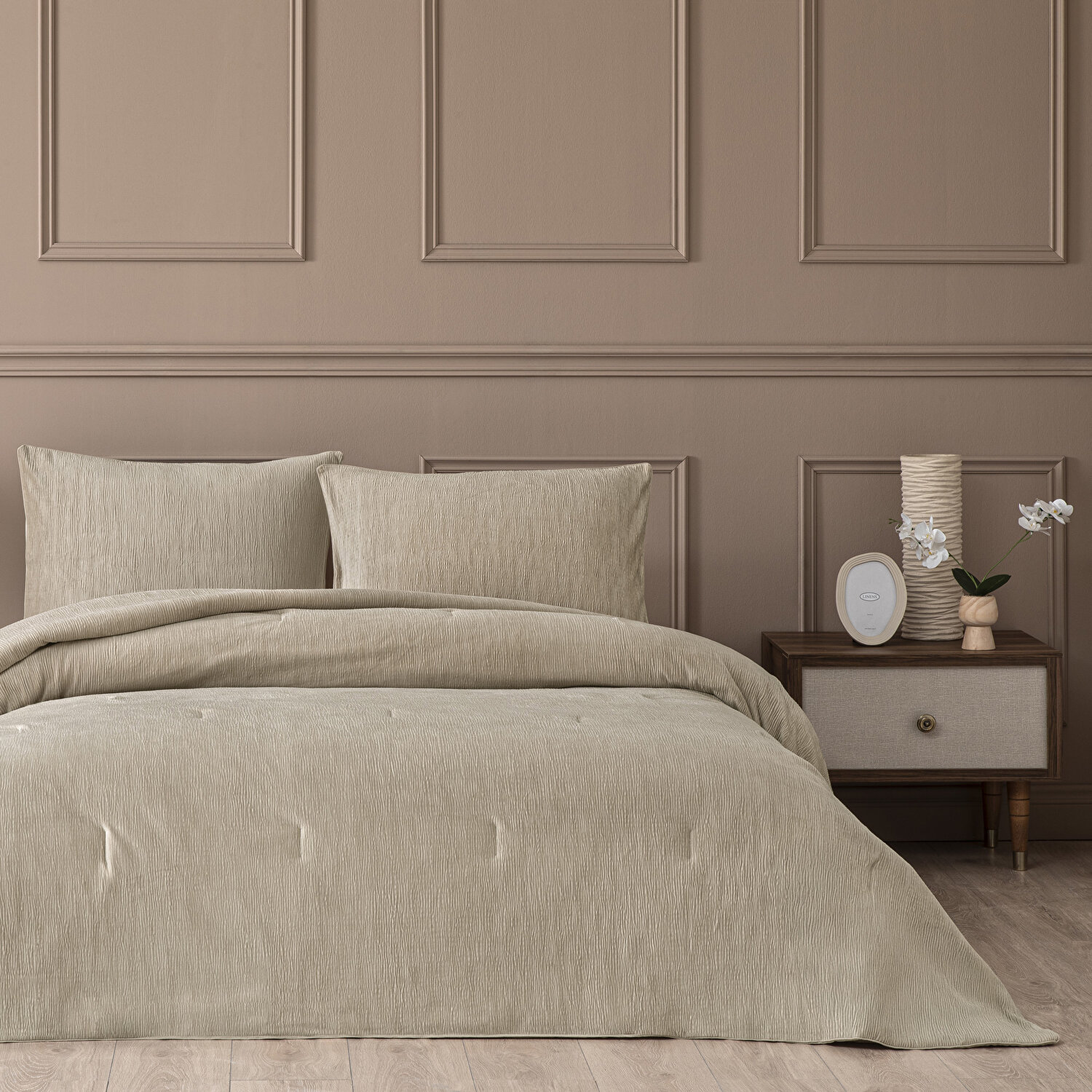 Linens Solven Çift Kişilik Yatak Örtüsü Seti Bej