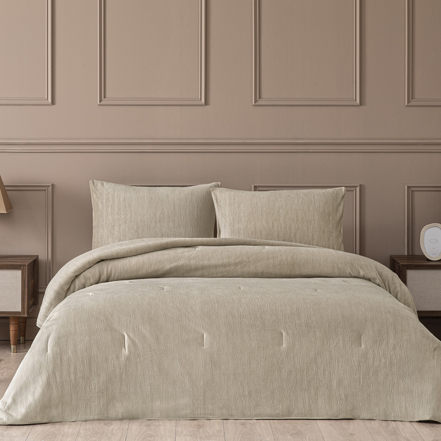 Linens Solven Çift Kişilik Yatak Örtüsü Seti Bej