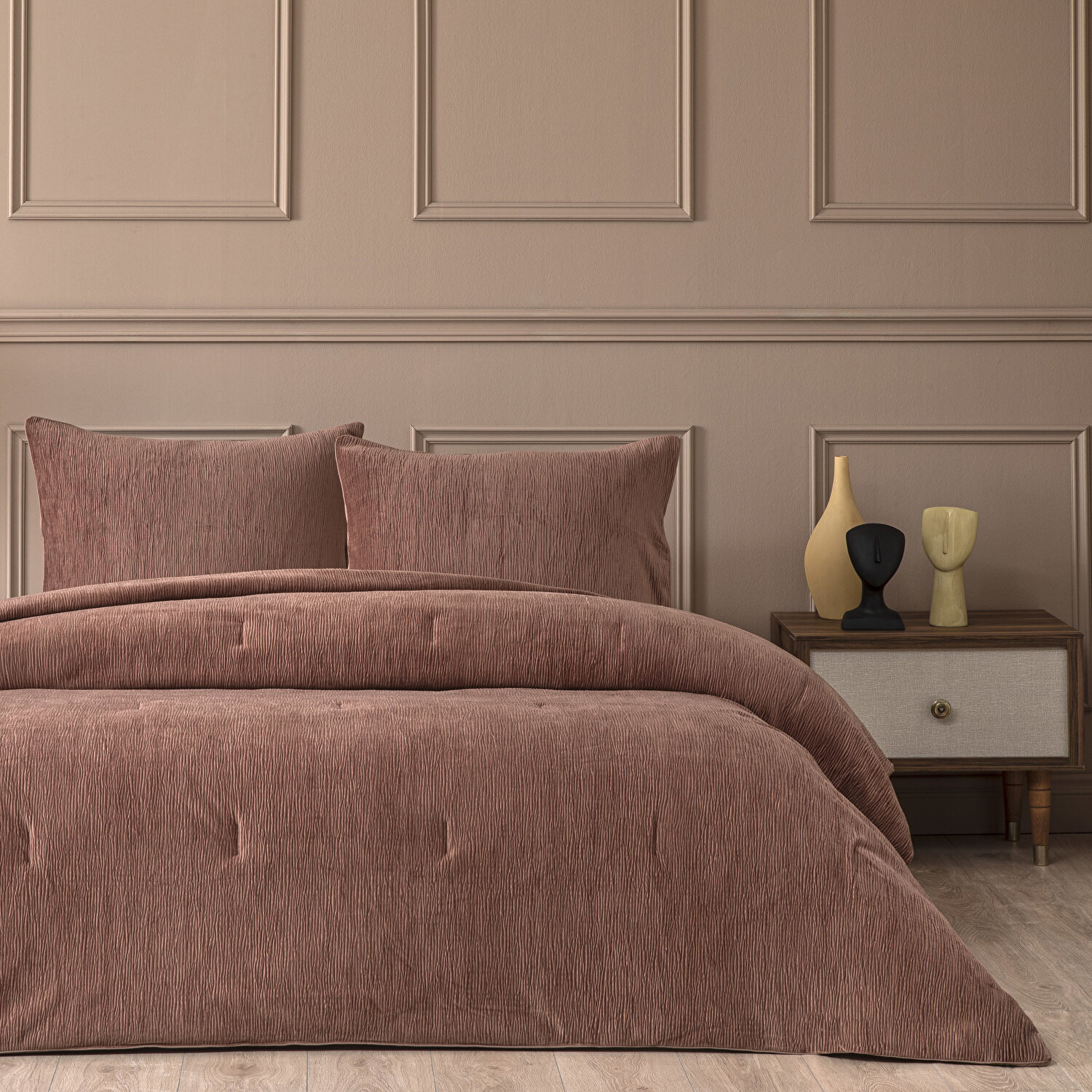 Linens Solven Çift Kişilik Yatak Örtüsü Seti Gül Kurusu