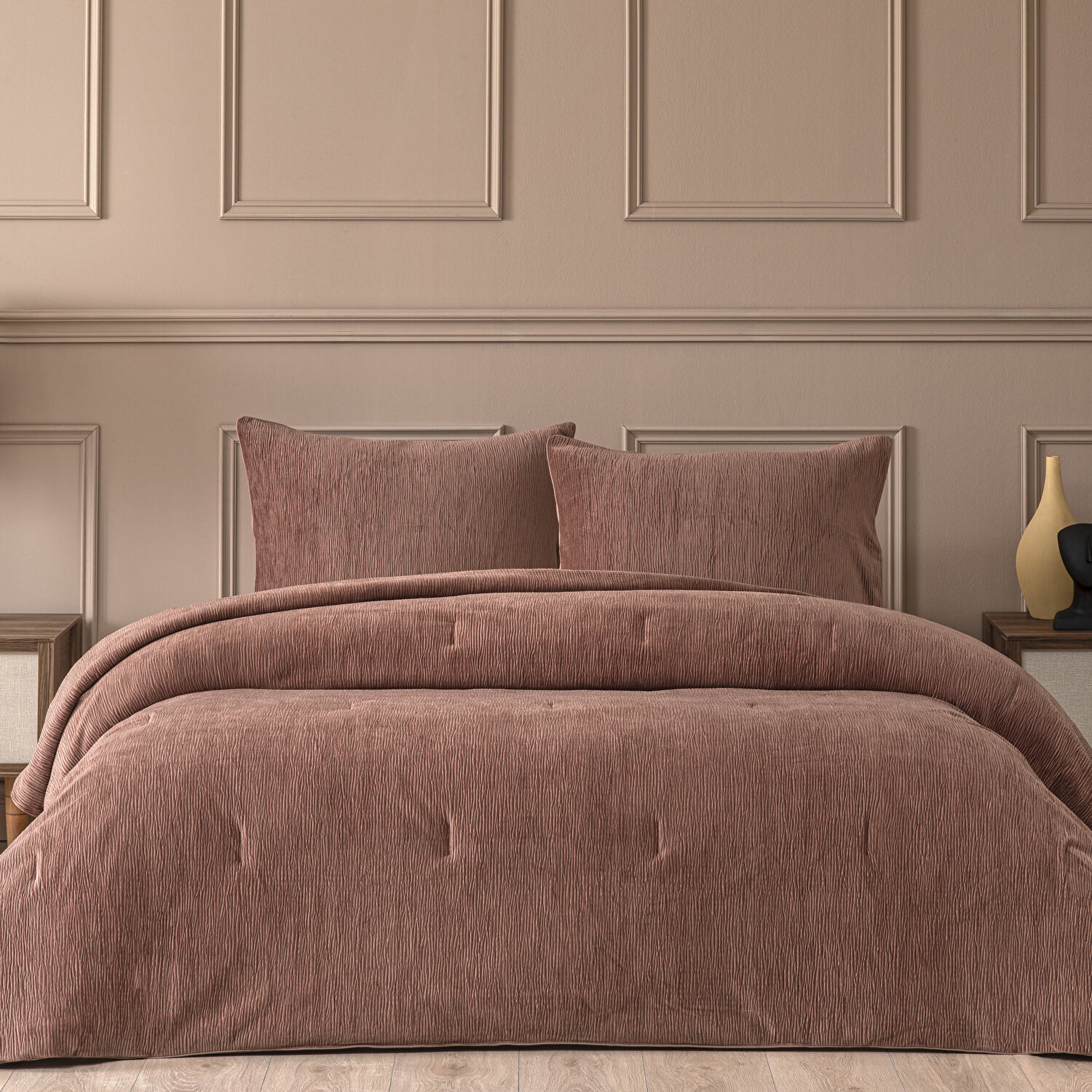 Linens Solven Çift Kişilik Yatak Örtüsü Seti Gül Kurusu