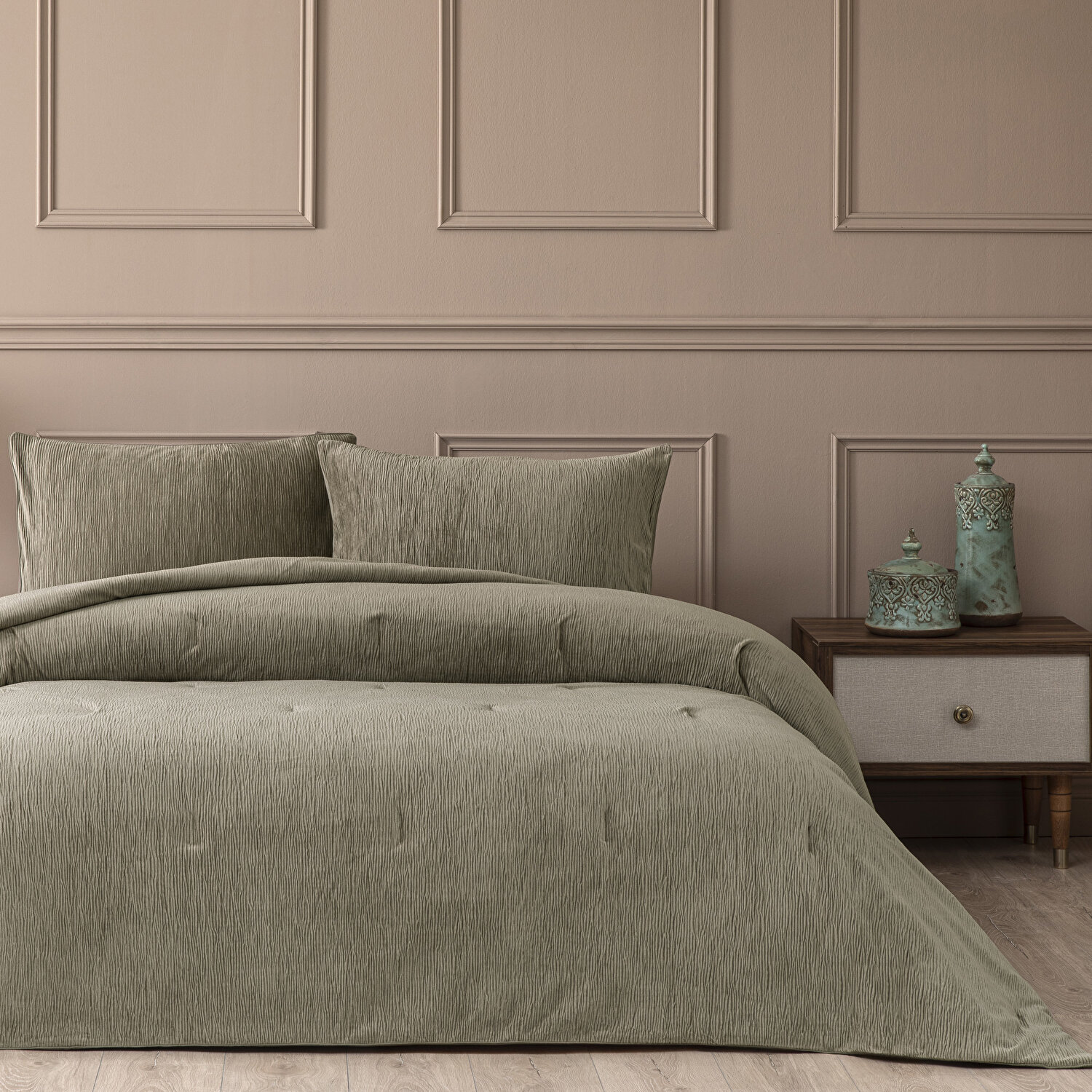 Linens Solven Çift Kişilik Yatak Örtüsü Seti Vizon