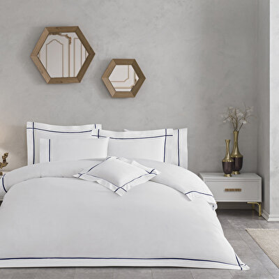 Valeron Mono Saten Süper King Nevresim Takımı Lacivert