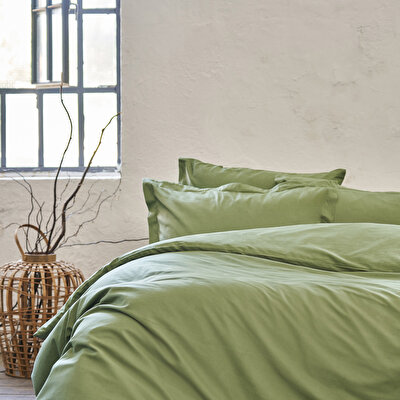 Linens Mix&Match Pamuk Saten Çift Kişilik Nevresim Kılıfı Koyu Yeşil