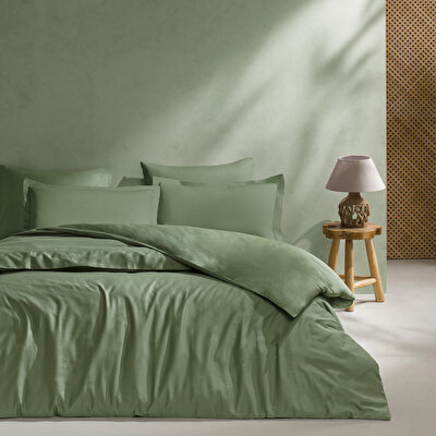 Linens Mix&Match Pamuk Saten Çift Kişilik Nevresim Kılıfı Koyu Yeşil