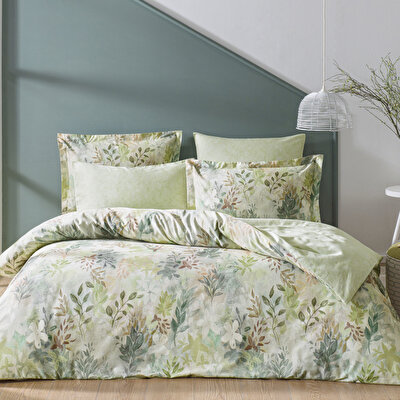 Linens Wisteria Pamuk Saten Çift Kişilik Nevresim Takımı Yeşil
