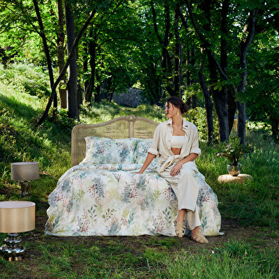 Linens Wisteria Pamuk Saten Çift Kişilik Nevresim Takımı Yeşil