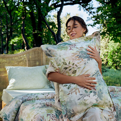 Linens Wisteria Pamuk Saten Çift Kişilik Nevresim Takımı Yeşil