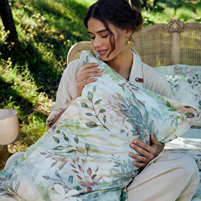 Linens Wisteria Pamuk Saten Çift Kişilik Nevresim Takımı Yeşil