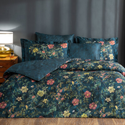 Linens Elvis Pamuk Saten Çift Kişilik Nevresim Takımı Mavi