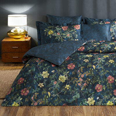 Linens Elvis Pamuk Saten Çift Kişilik Nevresim Takımı Mavi