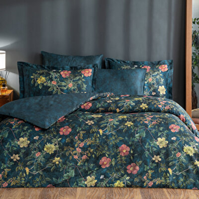 Linens Elvis Pamuk Saten Çift Kişilik Nevresim Takımı Mavi