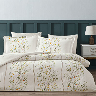 Linens Kamquat Pamuk Saten Çift Kişilik Nevresim Takımı Turuncu
