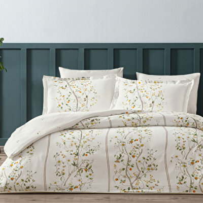 Linens Kamquat Pamuk Saten Çift Kişilik Nevresim Takımı Turuncu