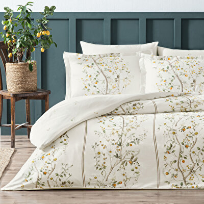Linens Kamquat Pamuk Saten Çift Kişilik Nevresim Takımı Turuncu