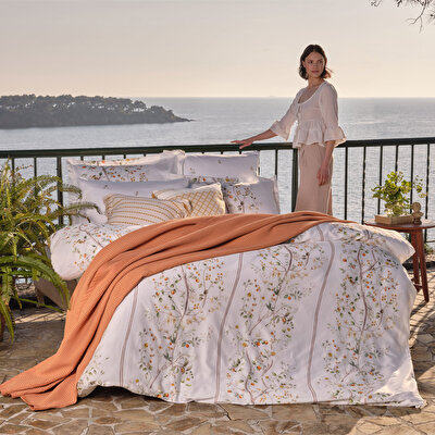 Linens Kamquat Pamuk Saten Çift Kişilik Nevresim Takımı Turuncu