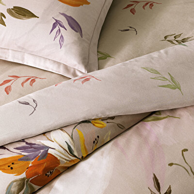 Linens Leina Pamuk Saten Çift Kişilik Nevresim Takımı Bej
