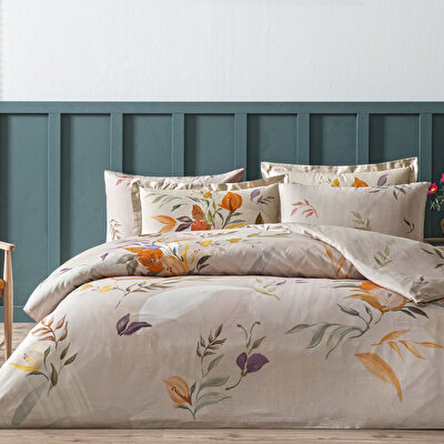 Linens Leina Pamuk Saten Çift Kişilik Nevresim Takımı Bej