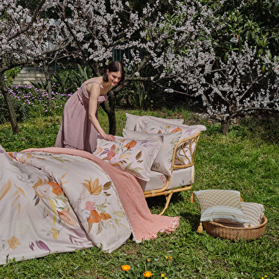 Linens Leina Pamuk Saten Çift Kişilik Nevresim Takımı Bej