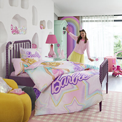 Taç Lisanslı Barbie Mermaid Tek Kişilik Pamuk Nevresim Takımı