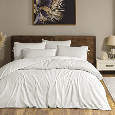Linens Premium Hemlin Pamuk Kenevir Çift Kişilik Nevresim Takımı Beyaz