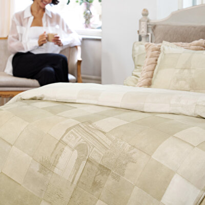 Linens Allday Pierre Pamuk Saten Çift Kişilik Nevresim Takımı Taş