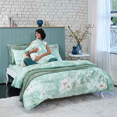 Linens Seine Pamuk Saten Çift Kişilik Nevresim Takımı Turkuaz