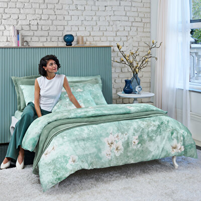 Linens Seine Pamuk Saten Çift Kişilik Nevresim Takımı Turkuaz