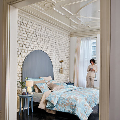 Linens Azure Pamuk Saten Çift Kişilik Nevresim Takımı Mavi