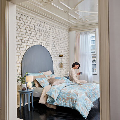 Linens Azure Pamuk Saten Çift Kişilik Nevresim Takımı Mavi