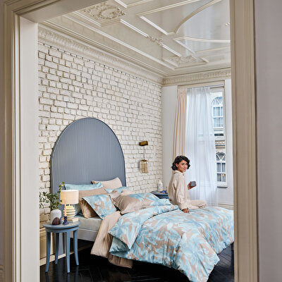 Linens Azure Pamuk Saten Çift Kişilik Nevresim Takımı Mavi