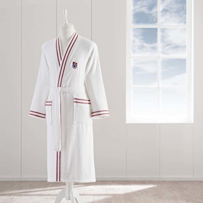 Taç Lisanslı Trabzonspor Bordo Mavi Pamuk L Yetişkin Bornoz Beyaz