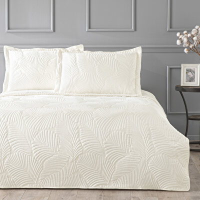 Linens Leaf Tek Kişilik Yatak Örtüsü Seti Ekru