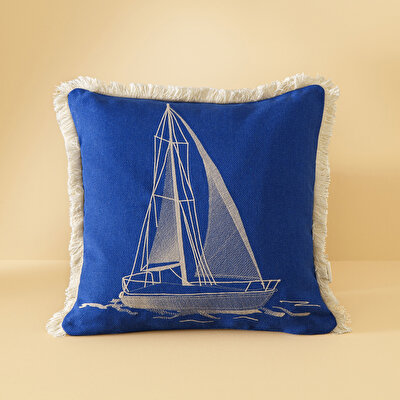 Taç Butik Nakışlı Bodrum Polyester Kırlent Lacivert